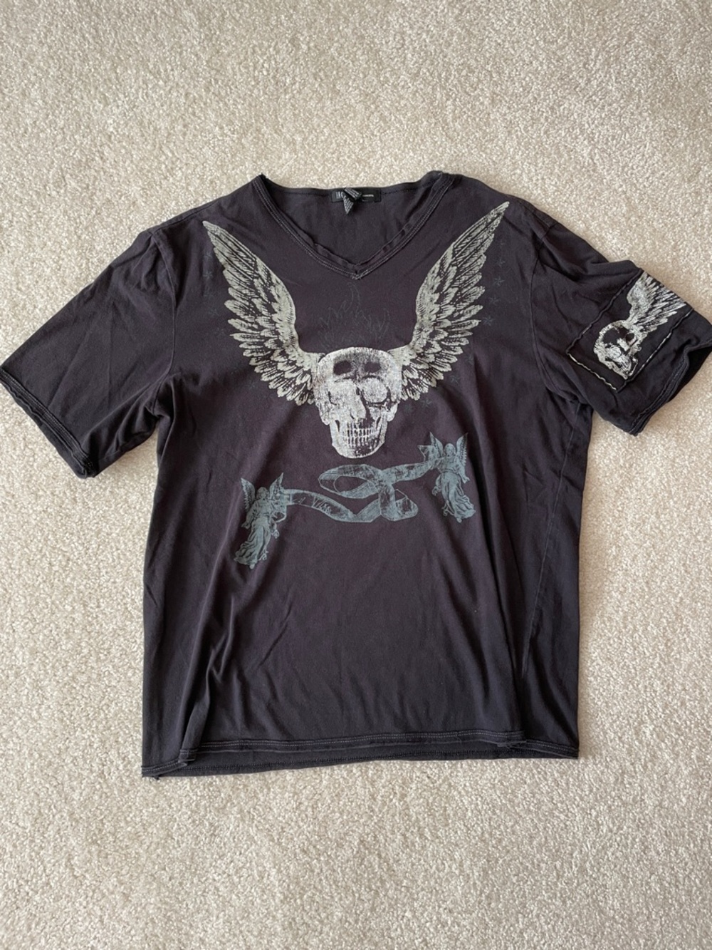 INC international concepts Black Winged Skull Tee Men’s Medium Short Sleeve